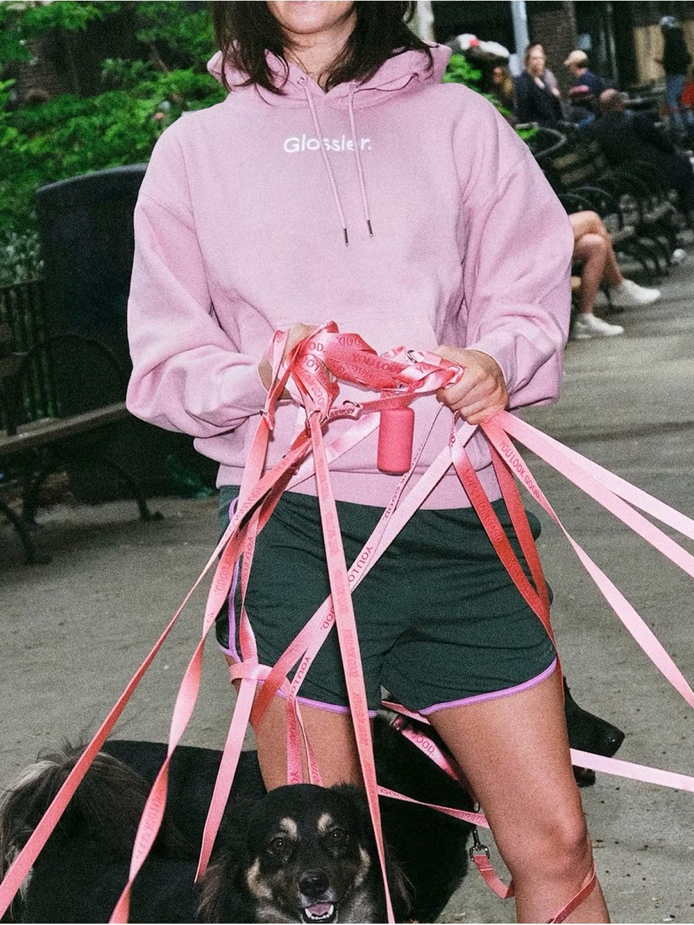 Glossier Embroidered Pink Hoodie 2XL